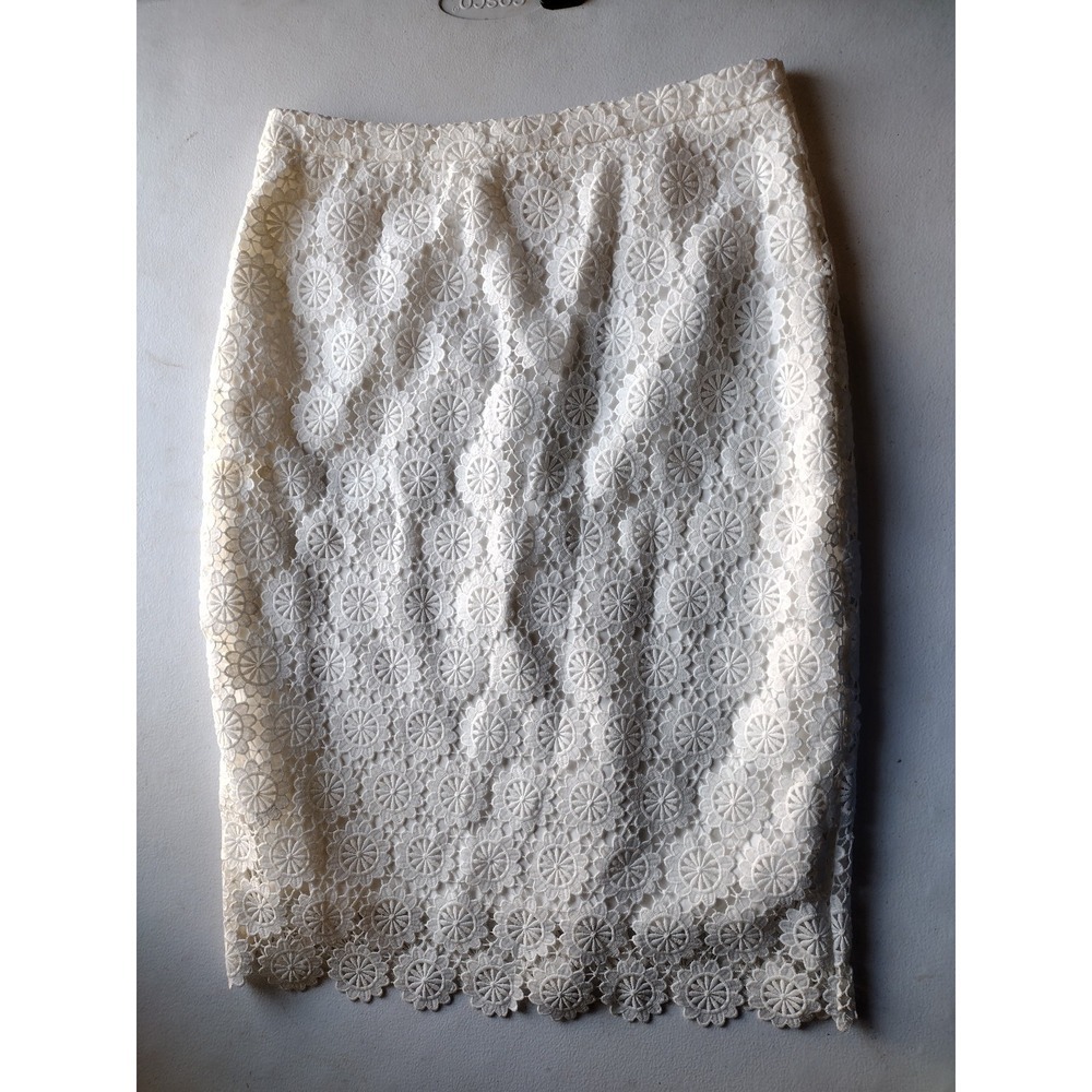DE COLLECTION White Lace Crochet Midi‎ Pencil Skirt Women's Size 6